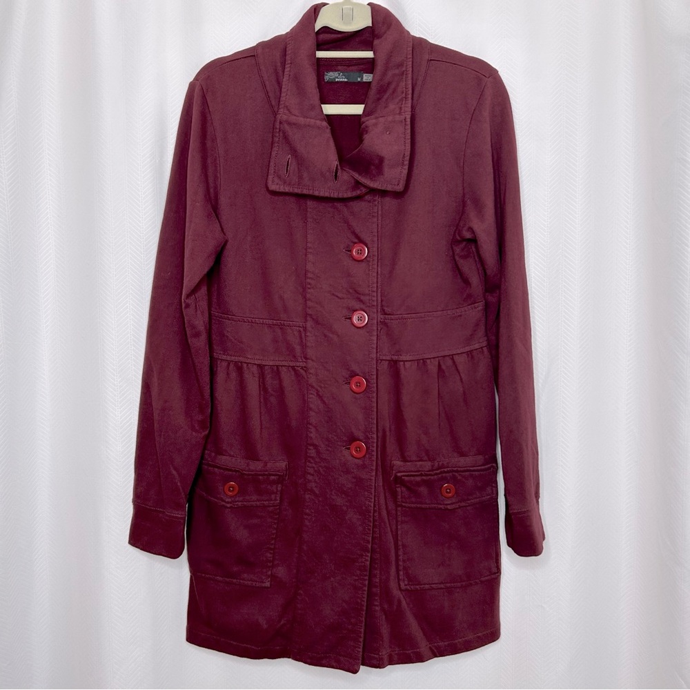 Prana burgundy Breathe long button up jacket